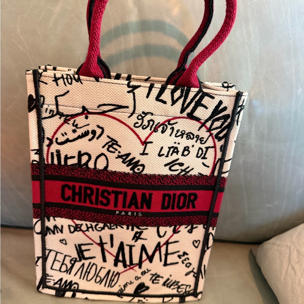 Dior DiorAmour vertical book tote Bag - Red and White Graffiti